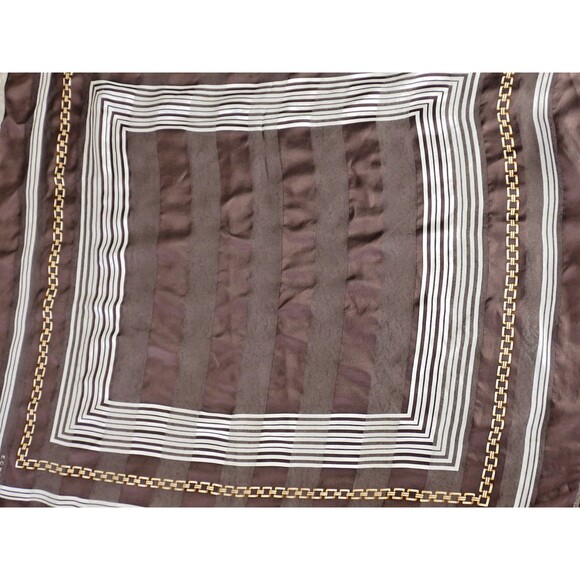 Echo Silk Scarf Brown Gold Chain White Stripe MCM Pattern 35" x 33" Mid Century - Picture 5 of 7
